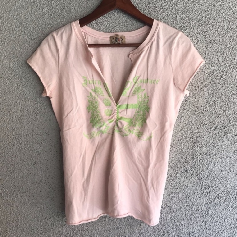 Juicy Couture Pink Ruched Cap Sleeve Tee